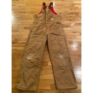 Carhartt Women's Bib Overalls Quilted Lined Workwear Brown Utility Pants